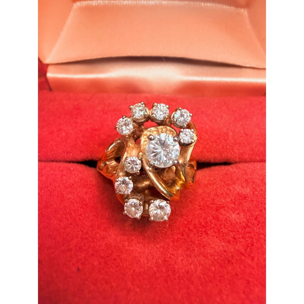 Vintage 14K Yellow Gold Diamond Ring Size 5 Estate Cocktail Ring